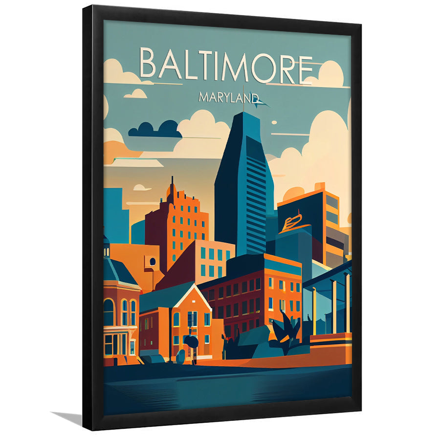 Baltimore Maryland Retro Art Print, Baltimore City Wall Art, Framed Art Print, Picture Framed, Painting Art