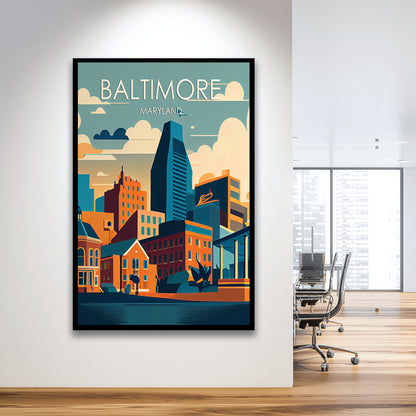 Baltimore Maryland Retro Art Print, Baltimore City Wall Art, Framed Art Print, Picture Framed, Painting Art