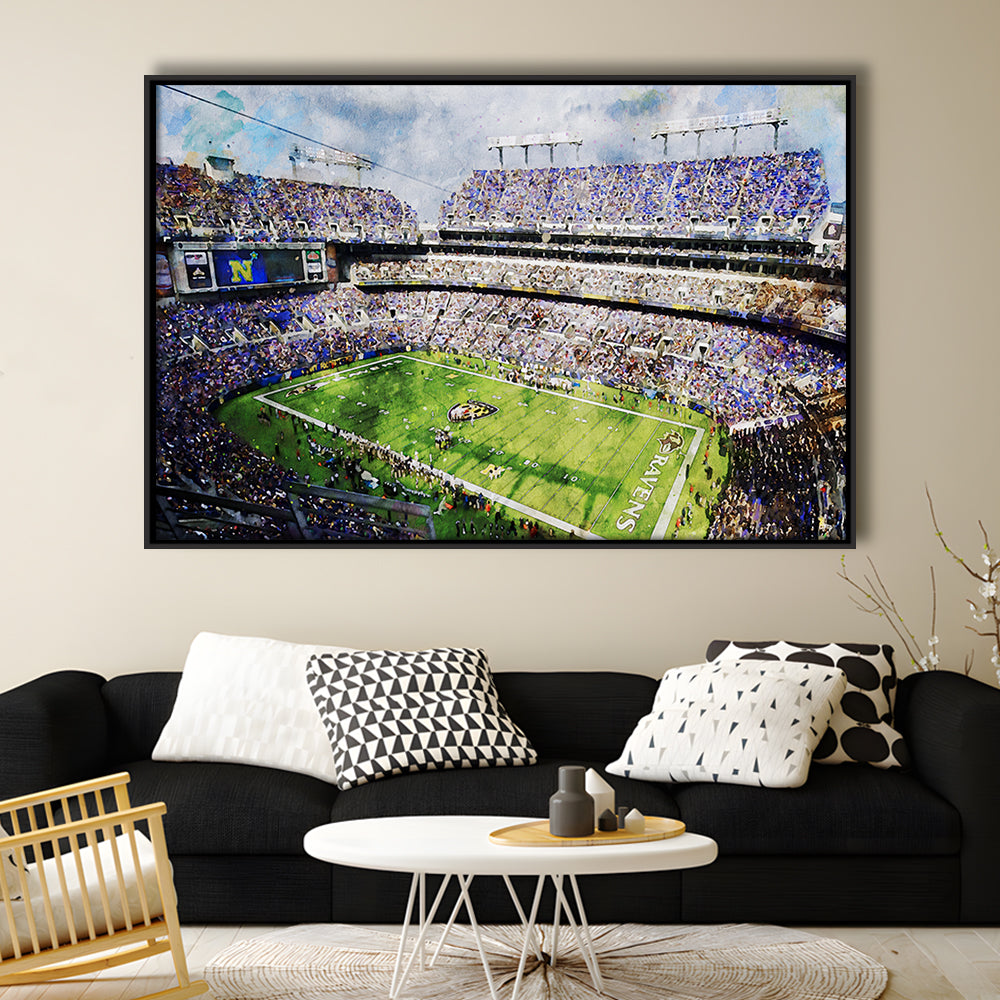 Baltimore Ravens MT Bank Stadium American Football Stadium, Floating Framed Canvas Print Wall Art