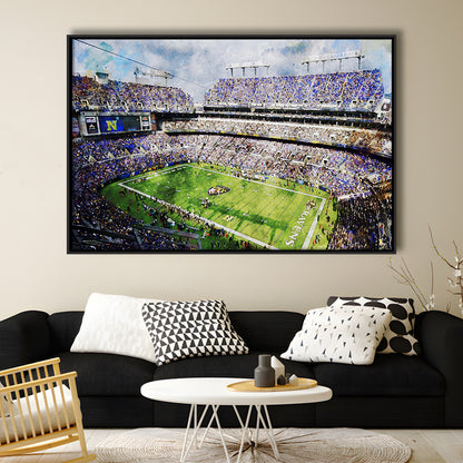 Baltimore Ravens MT Bank Stadium American Football Stadium, Floating Framed Canvas Print Wall Art