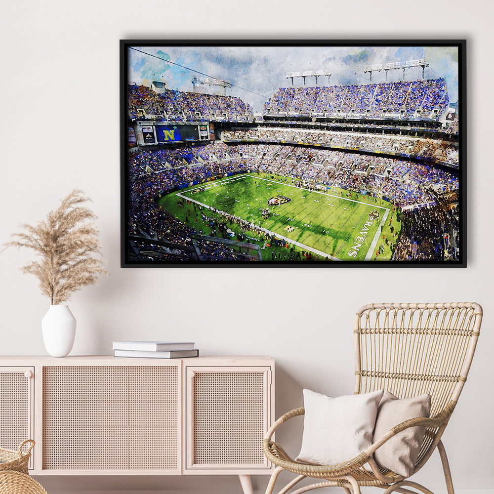 Baltimore Ravens MT Bank Stadium American Football Stadium, Floating Framed Canvas Print Wall Art