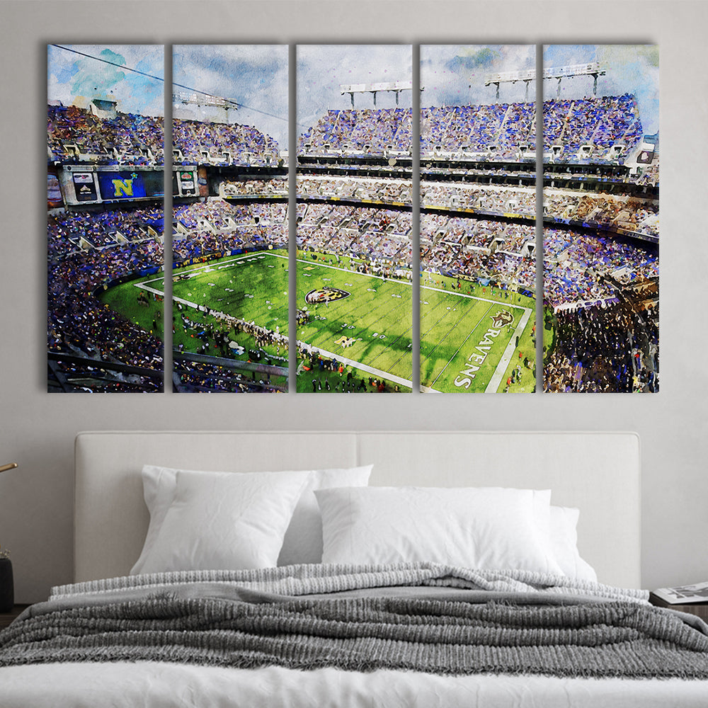 Baltimore Ravens MT Bank Stadium American Football Stadium, Multi Panels Canvas Print Wall Art