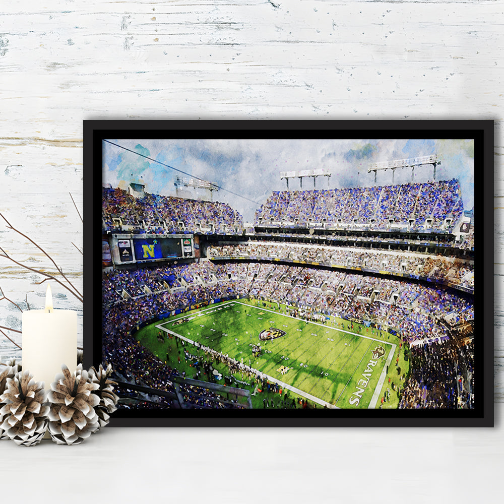 Baltimore Ravens MT Bank Stadium American Football Stadium, Floating Framed Canvas Print Wall Art