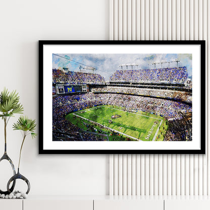Baltimore Ravens MT Bank Stadium American Football Stadium, Framed Art Print White Border Wall Decor
