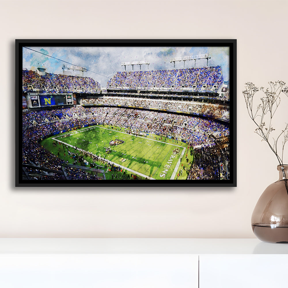 Baltimore Ravens MT Bank Stadium American Football Stadium, Floating Framed Canvas Print Wall Art