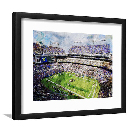 Baltimore Ravens MT Bank Stadium American Football Stadium, Framed Art Print White Border Wall Decor