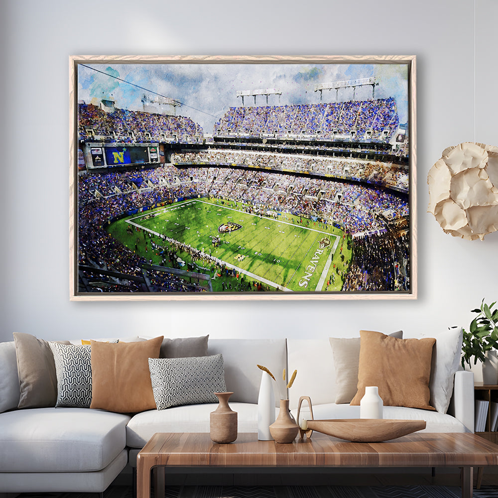 Baltimore Ravens MT Bank Stadium American Football Stadium, Floating Framed Canvas Print Wall Art