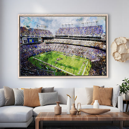 Baltimore Ravens MT Bank Stadium American Football Stadium, Floating Framed Canvas Print Wall Art