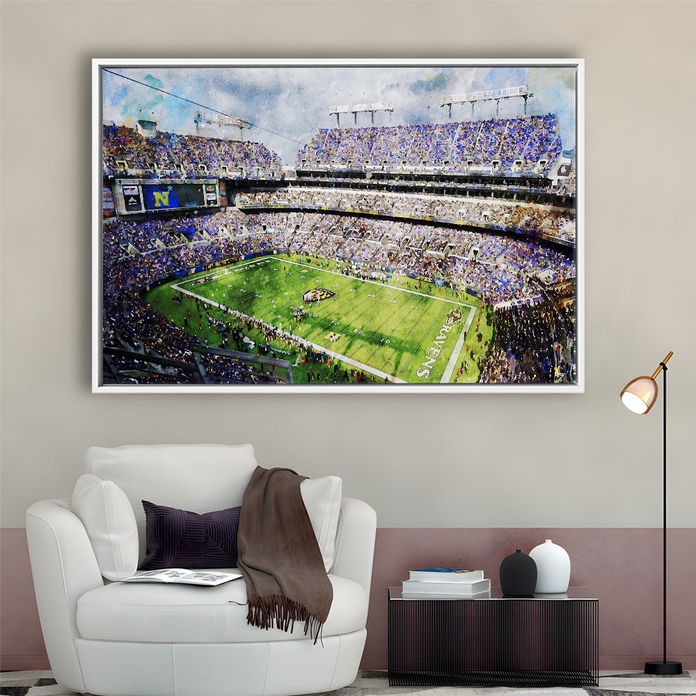 Baltimore Ravens MT Bank Stadium American Football Stadium, Floating Framed Canvas Print Wall Art