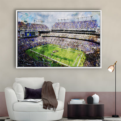 Baltimore Ravens MT Bank Stadium American Football Stadium, Floating Framed Canvas Print Wall Art