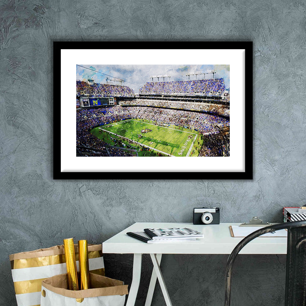 Baltimore Ravens MT Bank Stadium American Football Stadium, Framed Art Print White Border Wall Decor