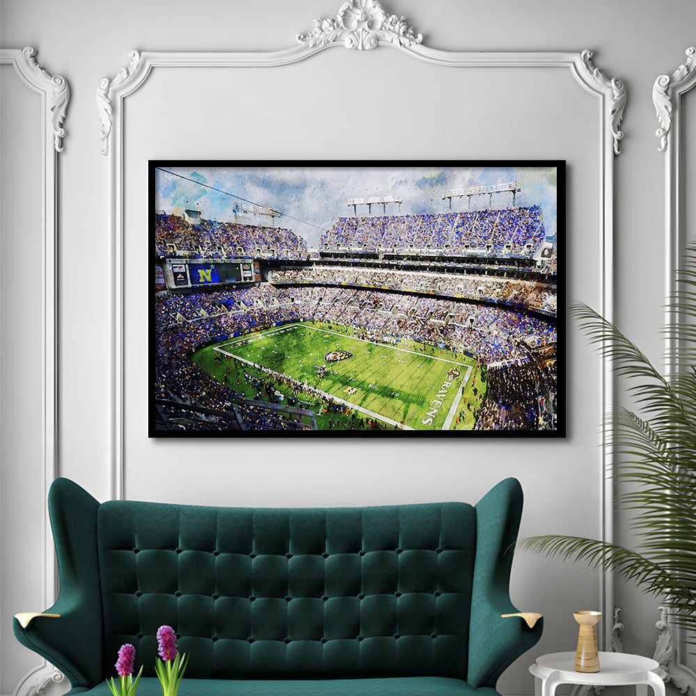 Baltimore Ravens MT Bank Stadium American Football Stadium, Framed Art Print Wall Decor, Framed Picture