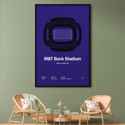 Baltimore Ravens Stadium Print, M&T Bank Stadium Print V1, Man Cave Gift, Floating Framed Canvas Print Wall Art