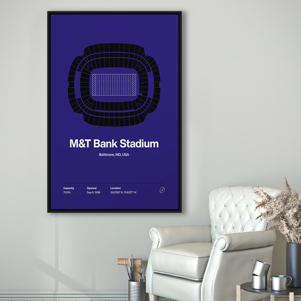 Baltimore Ravens Stadium Print, M&T Bank Stadium Print V1, Man Cave Gift, Floating Framed Canvas Print Wall Art