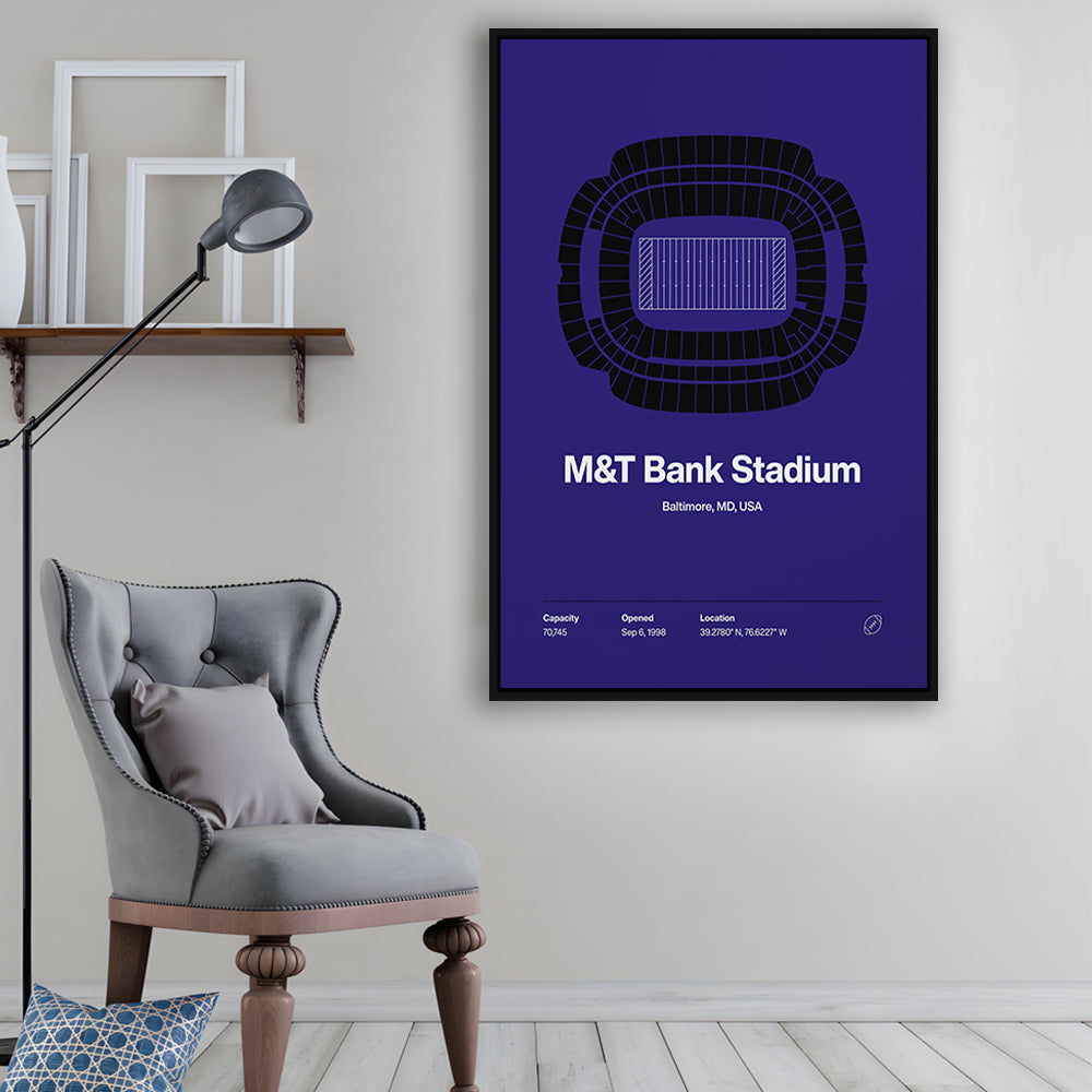 Baltimore Ravens Stadium Print, M&T Bank Stadium Print V1, Man Cave Gift, Floating Framed Canvas Print Wall Art
