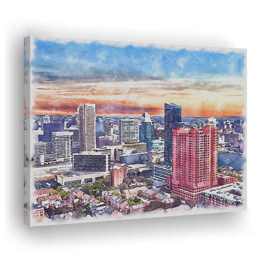 Baltimore Watercolor, Baltimore Maryland, Sport Art, Gifts for him, Canvas Print Wall Art