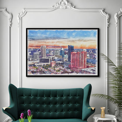 Baltimore Watercolor, Baltimore Maryland, Sport Gift Art, Framed Art Print Wall Decor