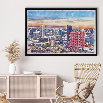 Baltimore Watercolor, Baltimore Maryland, Sport Gift Art, Framed Canvas Print Wall Art