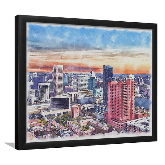 Baltimore Watercolor, Baltimore Maryland, Sport Gift Art, Framed Art Print Wall Decor