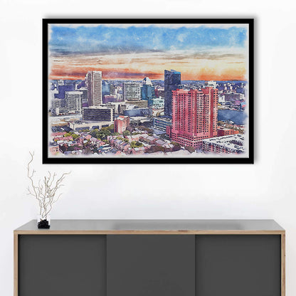Baltimore Watercolor, Baltimore Maryland, Sport Gift Art, Framed Art Print Wall Decor