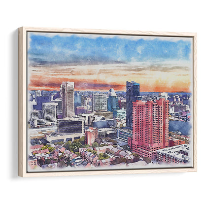 Baltimore Watercolor, Baltimore Maryland, Sport Gift Art, Framed Canvas Print Wall Art