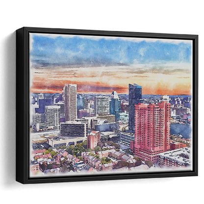 Baltimore Watercolor, Baltimore Maryland, Sport Gift Art, Framed Canvas Print Wall Art