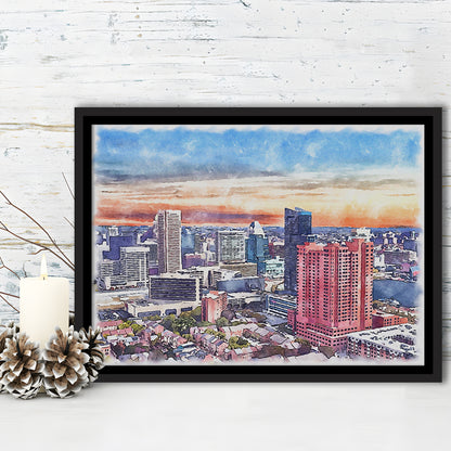 Baltimore Watercolor, Baltimore Maryland, Sport Gift Art, Framed Canvas Print Wall Art