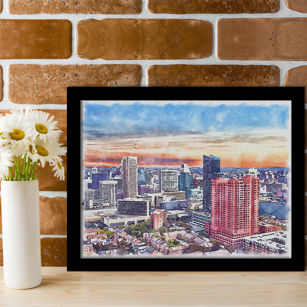 Baltimore Watercolor, Baltimore Maryland, Sport Gift Art, Framed Art Print Wall Decor