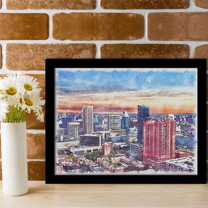 Baltimore Watercolor, Baltimore Maryland, Sport Gift Art, Framed Art Print Wall Decor