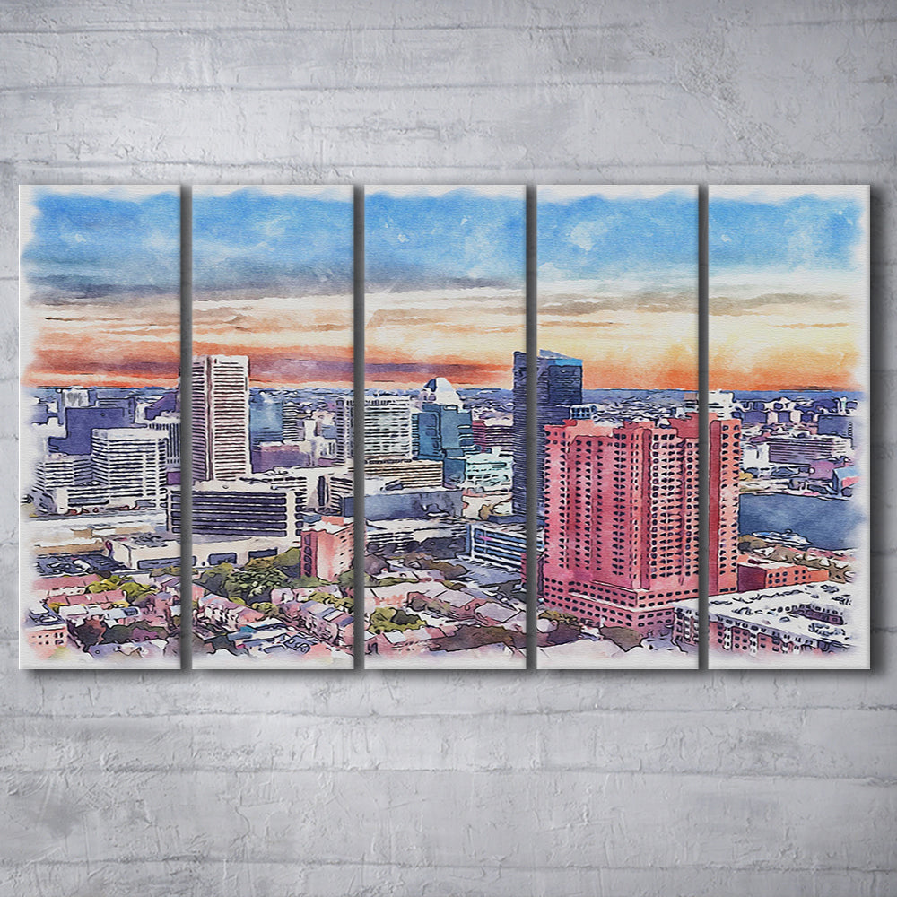 Baltimore Watercolor, Baltimore Maryland, Sport Art, Extra Large Canvas Print Wall Art