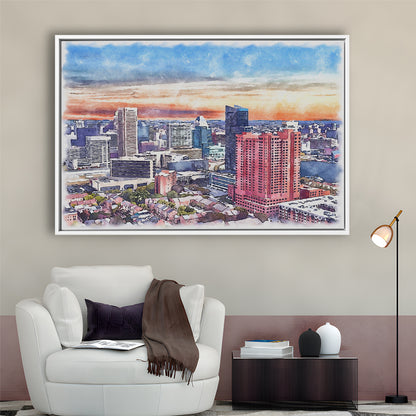 Baltimore Watercolor, Baltimore Maryland, Sport Gift Art, Framed Canvas Print Wall Art