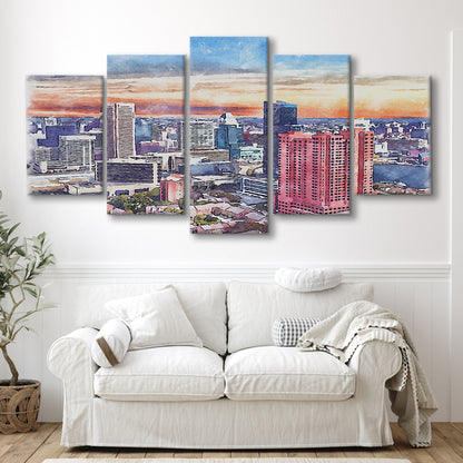 Baltimore Watercolor, Baltimore Maryland, Sport Art, Mixed 5 Panel, Canvas Print Wall Art