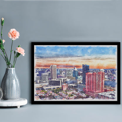Baltimore Watercolor, Baltimore Maryland, Sport Gift Art, Framed Art Print Wall Decor