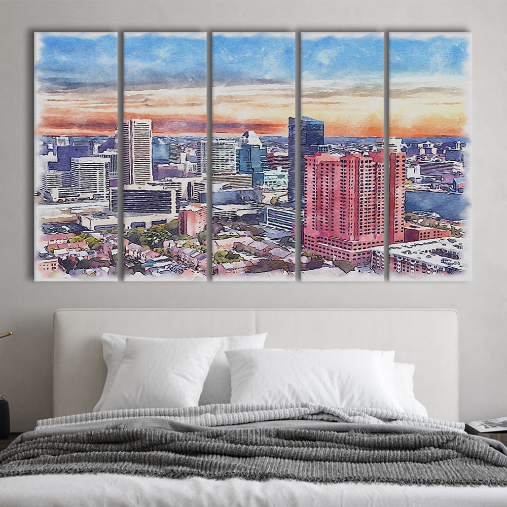 Baltimore Watercolor, Baltimore Maryland, Sport Art, Extra Large Canvas Print Wall Art