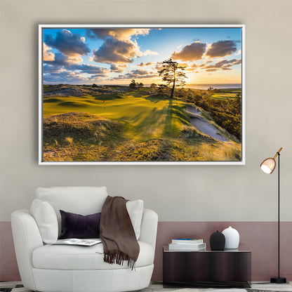 Bandon Preserve Golf Course Hole 11 Sunset 2 Fine Art, Floating Framed Canvas Print Wall Art