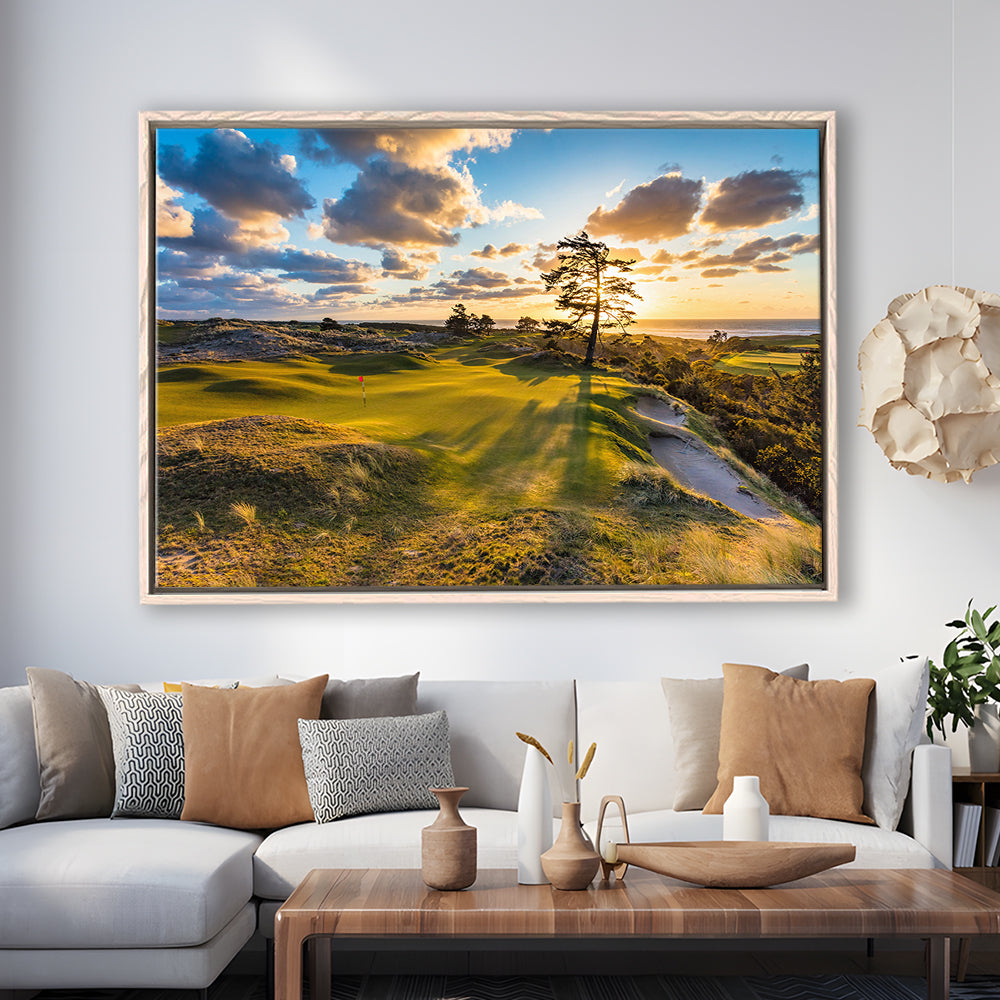Bandon Preserve Golf Course Hole 11 Sunset 2 Fine Art, Floating Framed Canvas Print Wall Art