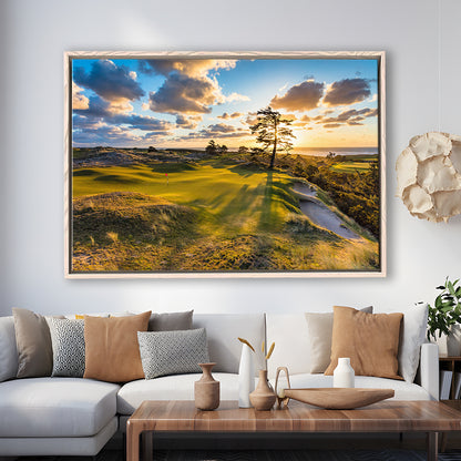 Bandon Preserve Golf Course Hole 11 Sunset 2 Fine Art, Floating Framed Canvas Print Wall Art