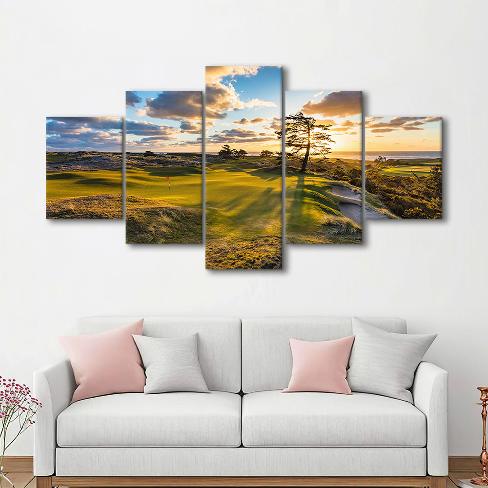 Bandon Preserve Golf Course Hole 11 Sunset 2 Fine Art, Golf Art Print, 5 Pieces Mixed Canvas Print Wall Art