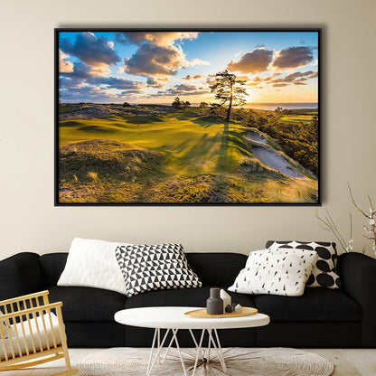 Bandon Preserve Golf Course Hole 11 Sunset 2 Fine Art, Floating Framed Canvas Print Wall Art