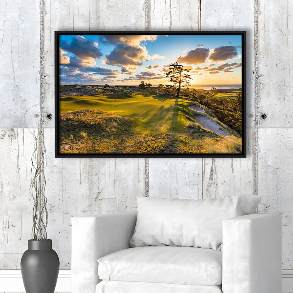 Bandon Preserve Golf Course Hole 11 Sunset 2 Fine Art, Floating Framed Canvas Print Wall Art