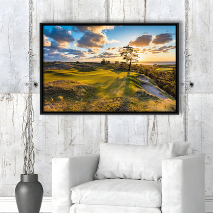 Bandon Preserve Golf Course Hole 11 Sunset 2 Fine Art, Floating Framed Canvas Print Wall Art