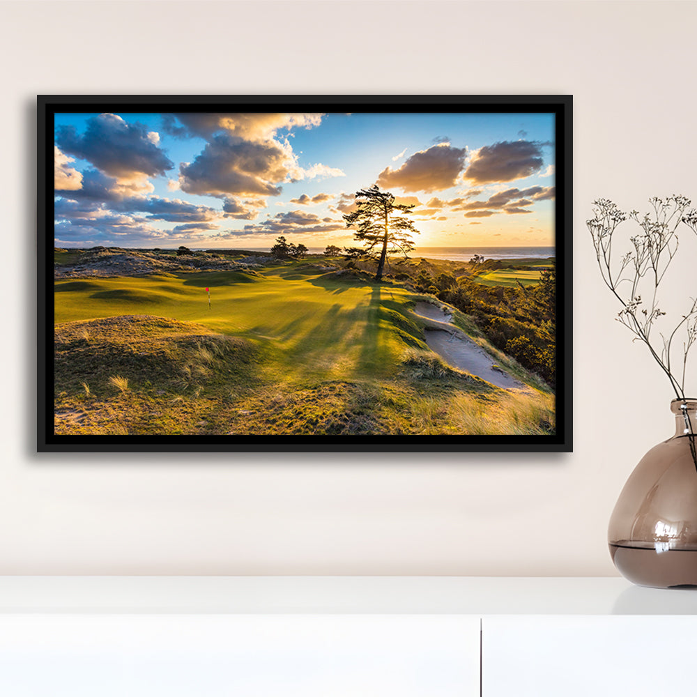 Bandon Preserve Golf Course Hole 11 Sunset 2 Fine Art, Floating Framed Canvas Print Wall Art