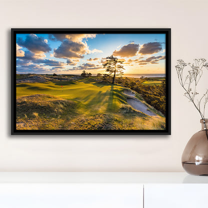 Bandon Preserve Golf Course Hole 11 Sunset 2 Fine Art, Floating Framed Canvas Print Wall Art