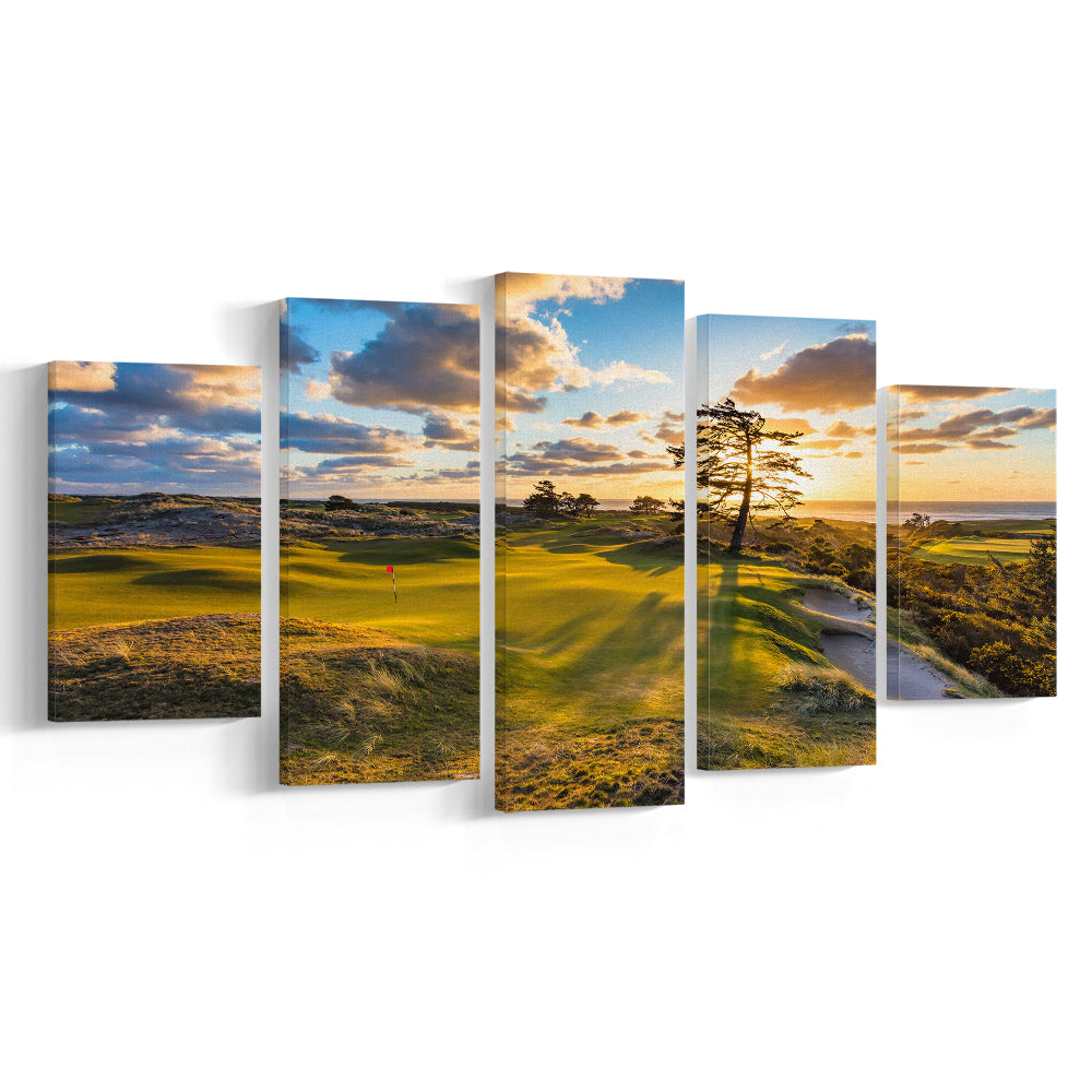 Bandon Preserve Golf Course Hole 11 Sunset 2 Fine Art, Golf Art Print, 5 Pieces Mixed Canvas Print Wall Art
