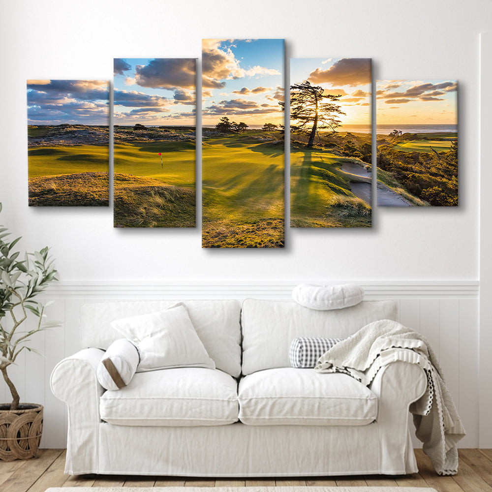 Bandon Preserve Golf Course Hole 11 Sunset 2 Fine Art, Golf Art Print, 5 Pieces Mixed Canvas Print Wall Art