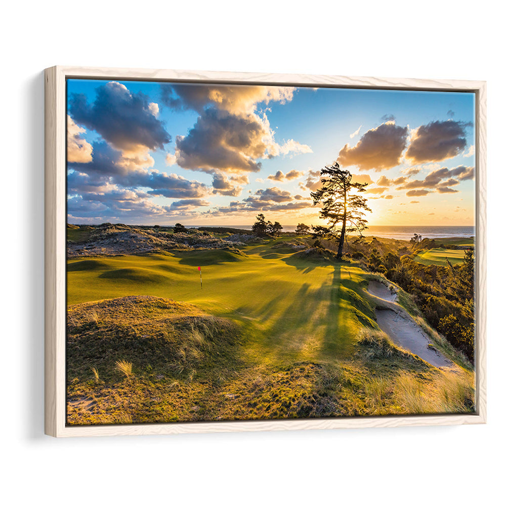 Bandon Preserve Golf Course Hole 11 Sunset 2 Fine Art, Floating Framed Canvas Print Wall Art