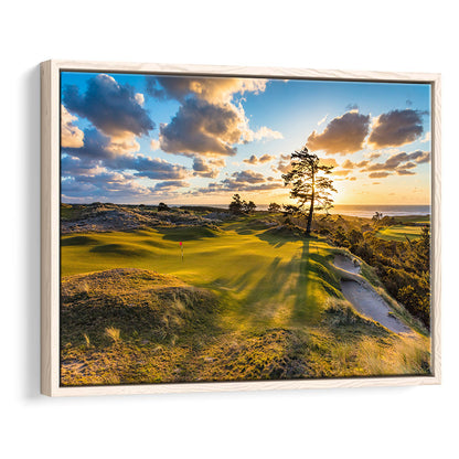 Bandon Preserve Golf Course Hole 11 Sunset 2 Fine Art, Floating Framed Canvas Print Wall Art