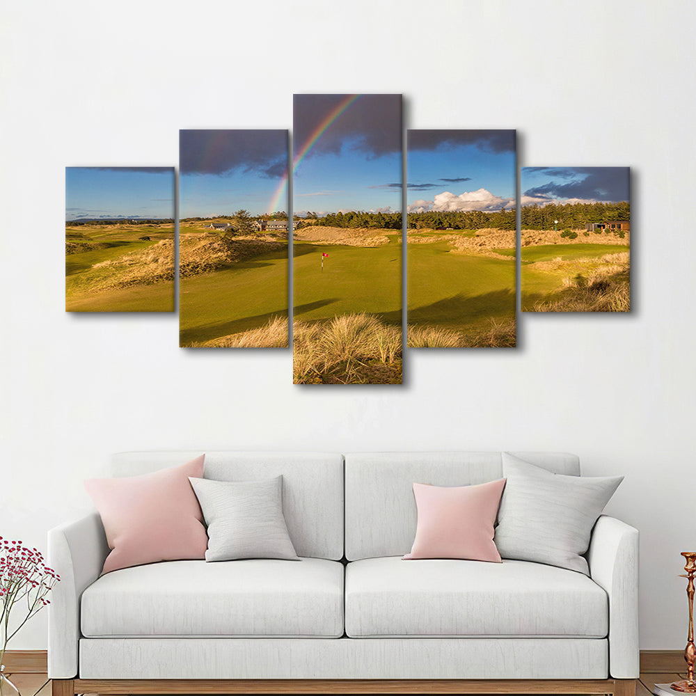 Bandon Preserve Golf Course, Hole 1 Rainbow Fine Art, Golf Art Print, 5 Pieces Mixed Canvas Print Wall Art