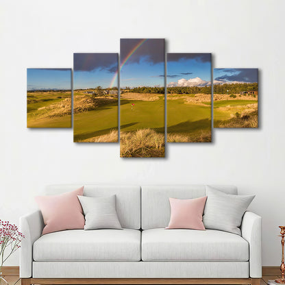 Bandon Preserve Golf Course, Hole 1 Rainbow Fine Art, Golf Art Print, 5 Pieces Mixed Canvas Print Wall Art