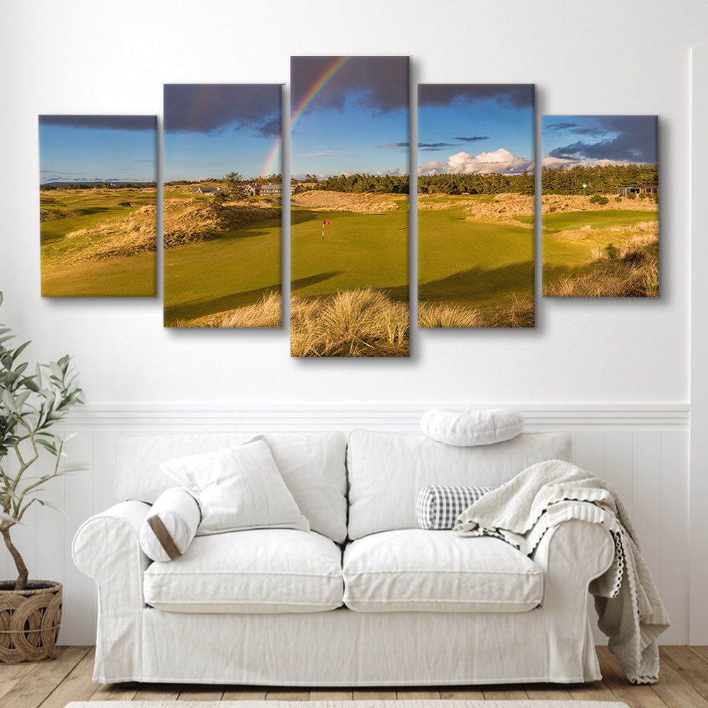 Bandon Preserve Golf Course, Hole 1 Rainbow Fine Art, Golf Art Print, 5 Pieces Mixed Canvas Print Wall Art